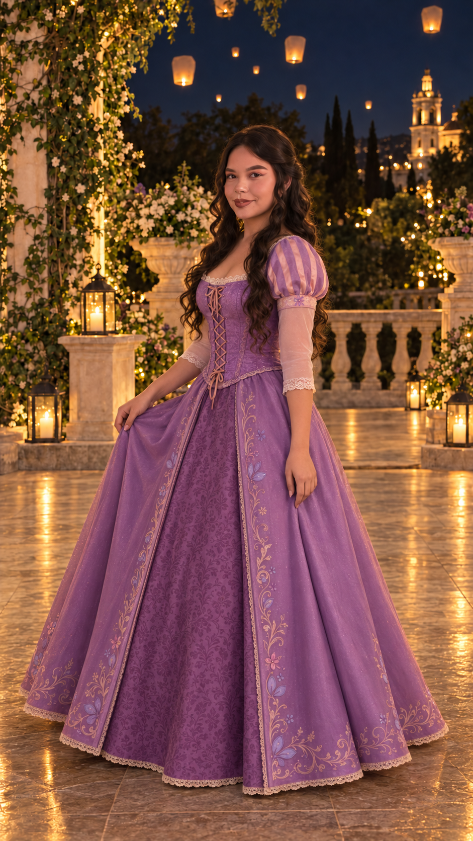 Retrato de Nicoll Daihan con su vestido de quinceañera